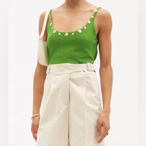STAUD Ares Green Button Trim Linen Blend Tank SZ XL